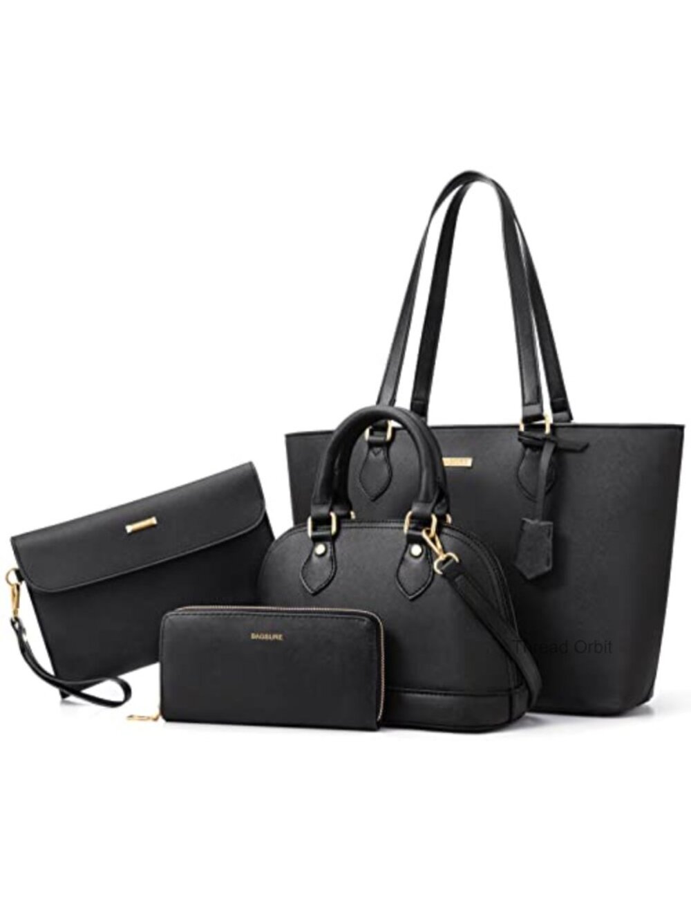 4-Piece Women's Handbag Set with Faux Leather Tote, Crossbody, Shoulder Bag &